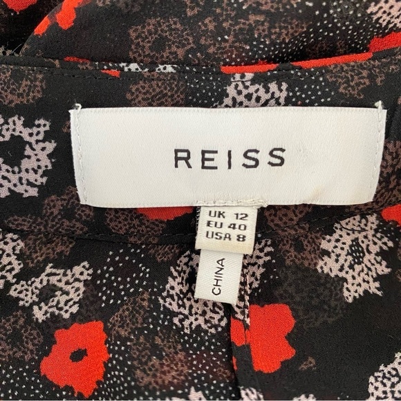 REISS Ladies Red Mix Ditsy Floral PEONY Sheer Lined Tie Waisted Party Dress US8 - Picture 14 of 16